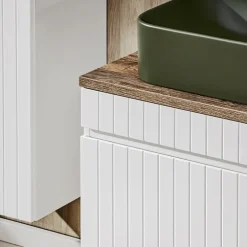 Mobile bagno sospeso 160cm cannettato 2 cassettoni bianco quercia Autentic