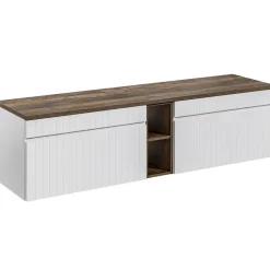 Mobile bagno sospeso 180cm cannettato 2 cassettoni bianco quercia Autentic