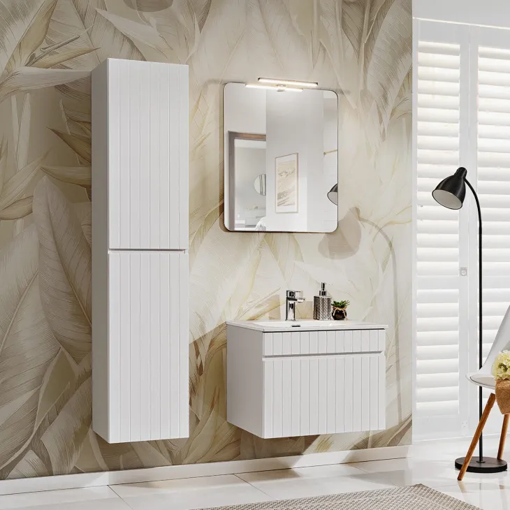 Mobile bagno sospeso 60cm cannettato con lavabo 1 cassettone bianco Autentic