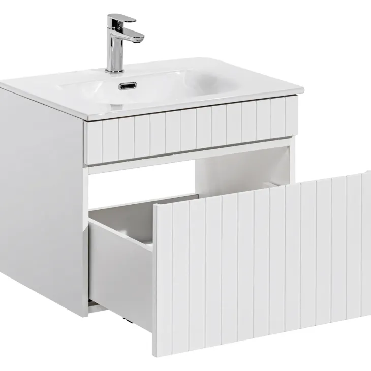 Mobile bagno sospeso 60cm cannettato con lavabo 1 cassettone bianco Autentic