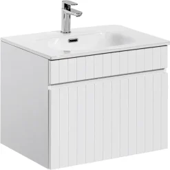 Mobile bagno sospeso 60cm cannettato con lavabo 1 cassettone bianco Autentic