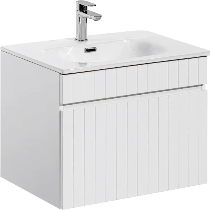 Mobile bagno sospeso 60cm cannettato con lavabo 1 cassettone bianco Autentic
