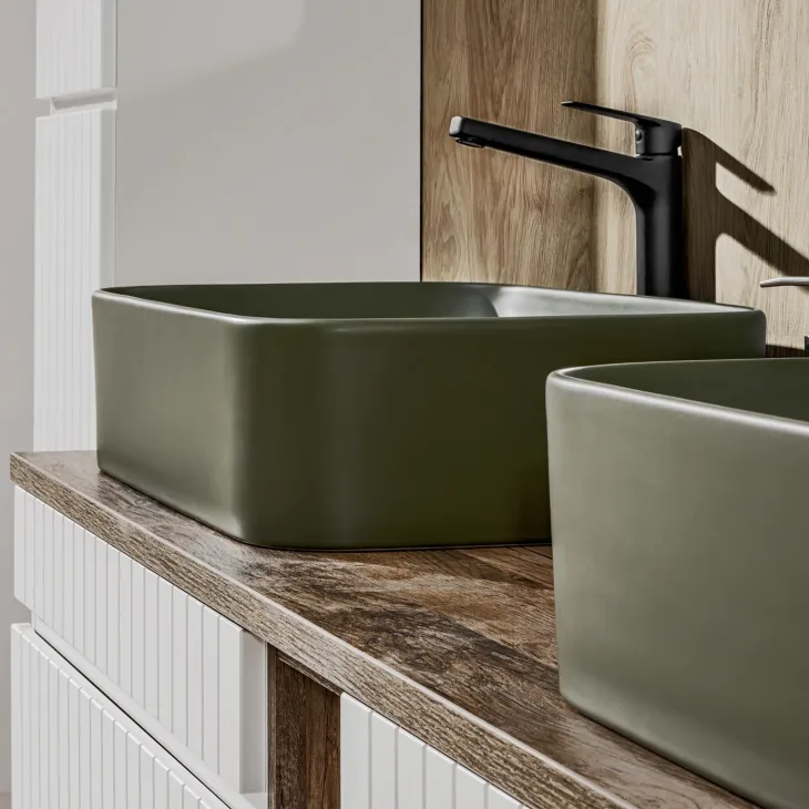 Mobile bagno sospeso 180cm cannettato con 2 lavabi, colonna e 2 specchi bianco quercia Autentic
