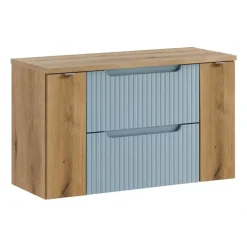 Mobile bagno sospeso 100cm cannettato 2 cassetti azzurro rovere Celestiale