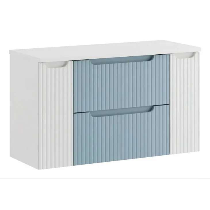 Mobile bagno sospeso 100cm cannettato 2 cassetti azzurro bianco Celestiale