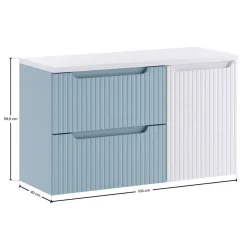 Mobile bagno sospeso 100cm cannettato con cesto portabiancheria azzurro bianco Celestiale