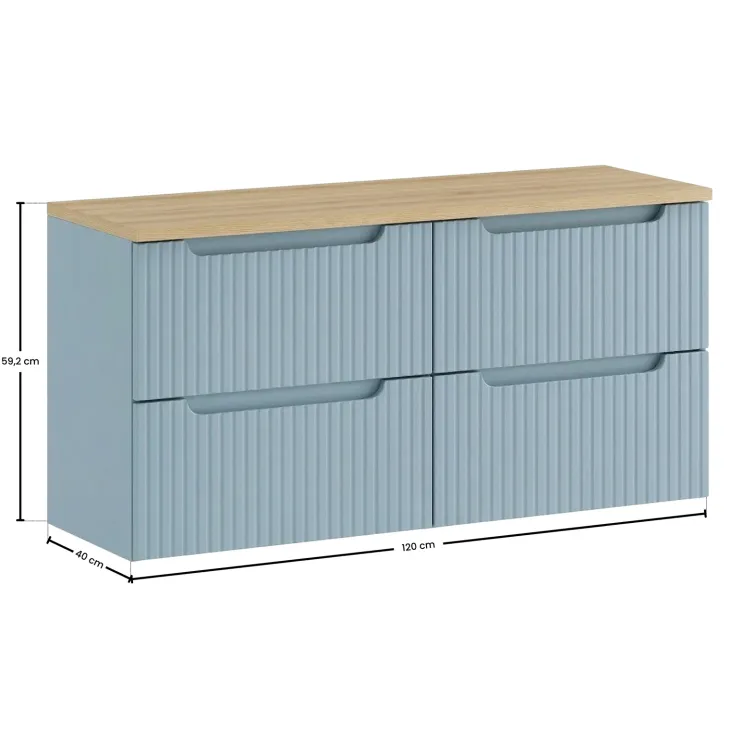 Mobile bagno sospeso 120cm cannettato 4 cassetti azzurro rovere Celestiale