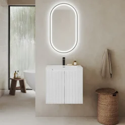 Mobile bagno sospeso 60cm cannettato con lavabo 2 ante bianco Cleany
