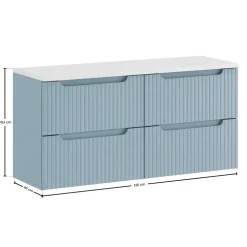 Mobile bagno sospeso 120cm cannettato 4 cassetti azzurro bianco Celestiale