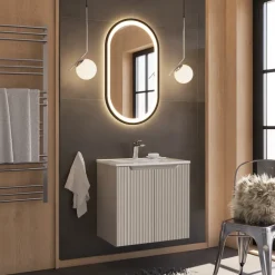 Mobile bagno sospeso 60cm cannettato con lavabo 2 ante beige Cleany