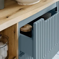 Mobile bagno sospeso 140cm cannettato con vani azzurro rovere Celestiale