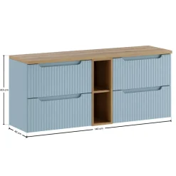 Mobile bagno sospeso 140cm cannettato con vani azzurro rovere Celestiale