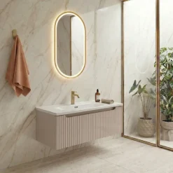 Mobile bagno sospeso 80cm cannettato con lavabo 1 cassetto beige Cleany