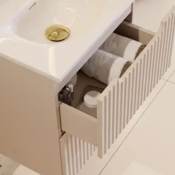 Mobile bagno sospeso 60cm cannettato con lavabo 2 cassetti beige Cleany