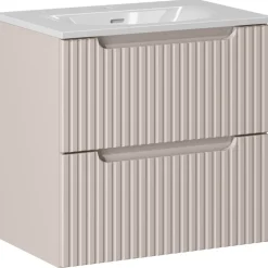 Mobile bagno sospeso 60cm cannettato con lavabo 2 cassetti beige Cleany