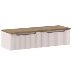 Mobile bagno sospeso 120cm cannettato 2 cassetti beige rovere Cleany