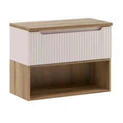 Mobile bagno sospeso 80cm cannettato 1 cassetto e vano beige rovere Cleany