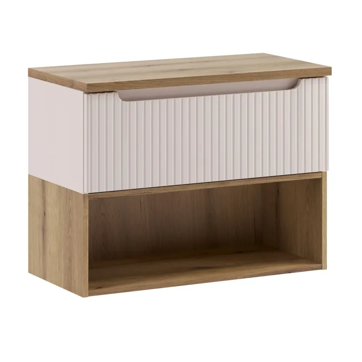 Mobile bagno sospeso 80cm cannettato 1 cassetto e vano beige rovere Cleany
