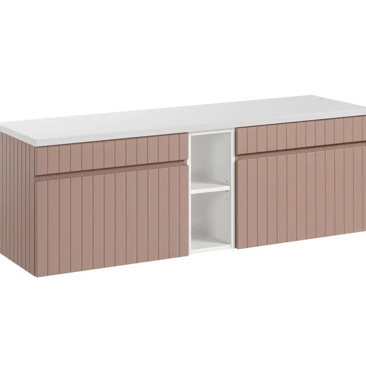 Mobile bagno sospeso 140cm cannettato 2 cassettoni rosa Autentic