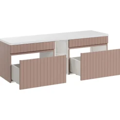 Mobile bagno sospeso 140cm cannettato 2 cassettoni rosa Autentic