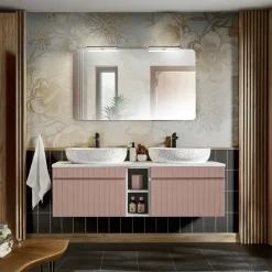 Mobile bagno sospeso 140cm cannettato 2 cassettoni rosa Autentic