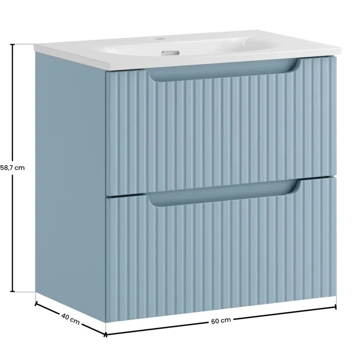 Mobile bagno sospeso 60cm cannettato con lavabo azzurro Celestiale