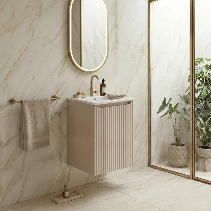 Mobile bagno sospeso 40cm cannettato con lavabo 1 anta beige Cleany