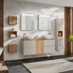 Mobile bagno sospeso 160cm 4 cassetti e portabiancheria beige cashmere Neutry