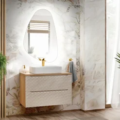Mobile bagno sospeso 90cm 2 cassetti beige rovere Swim