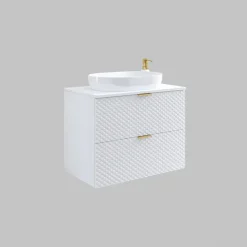 Mobile bagno sospeso 81cm 2 cassetti bianco frontali decorati Konny