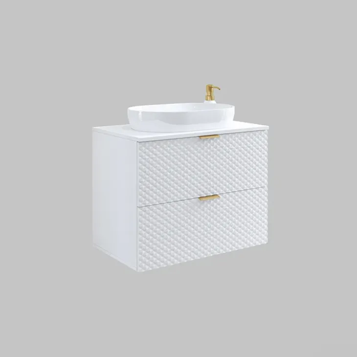 Mobile bagno sospeso 81cm 2 cassetti bianco frontali decorati Konny