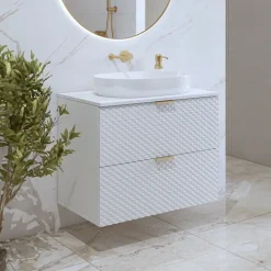 Mobile bagno sospeso 81cm 2 cassetti bianco frontali decorati Konny