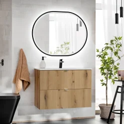 Mobile bagno sospeso 80cm 2 cassetti con lavabo rovere Rovery