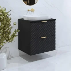 Mobile bagno sospeso 61cm 2 cassetti nero frontali decorati Konny