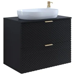 Mobile bagno sospeso 81cm 2 cassetti nero frontali decorati Konny