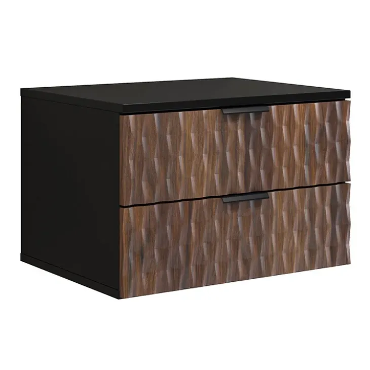 Mobile bagno sospeso 64cm 2 cassetti nero frontali noce decorati Silvy
