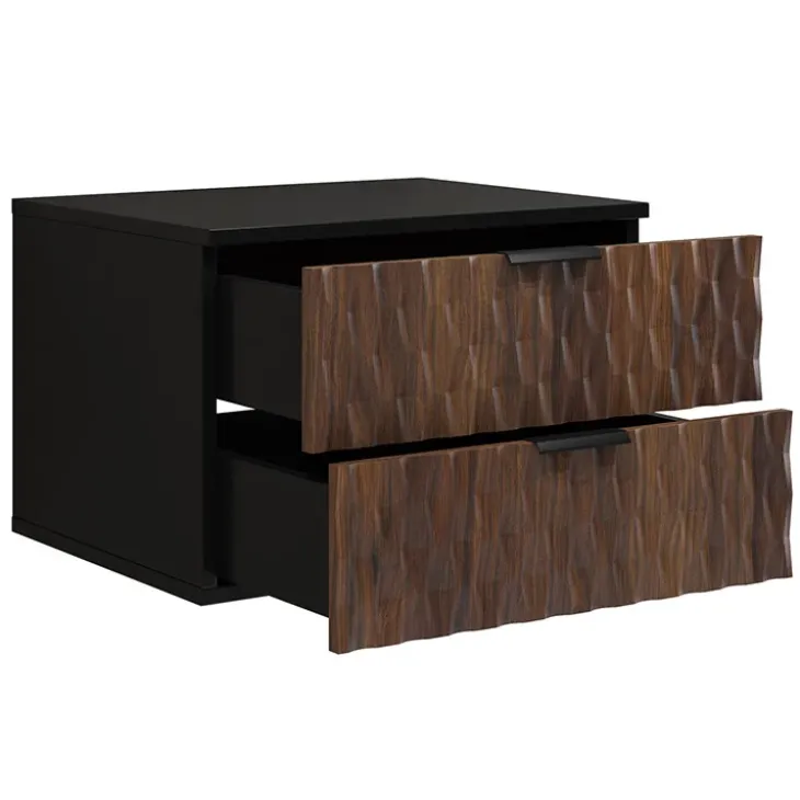 Mobile bagno sospeso 64cm 2 cassetti nero frontali noce decorati Silvy