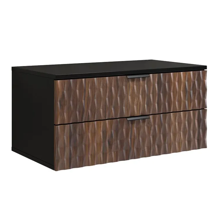 Mobile bagno sospeso 82cm 2 cassetti nero frontali noce decorati Silvy