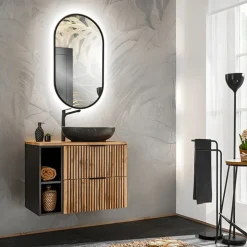 Mobile bagno sospeso 80 cm 2 cassetti 2 vani quercia antracite Limpid