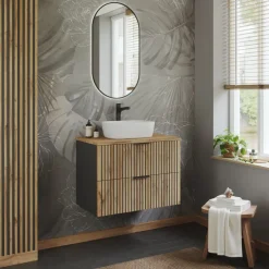 Mobile bagno sospeso 80 cm 2 cassetti quercia antracite Limpid