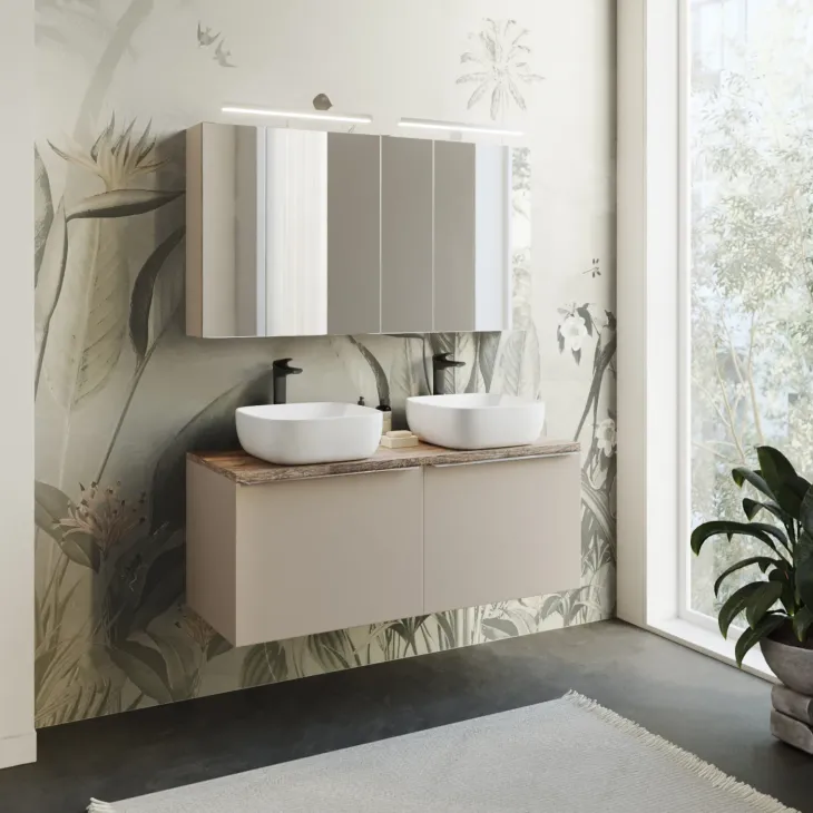 Mobile bagno sospeso 120cm 2 cassettoni e 2 cassetti attrezzati grigio quercia Serif