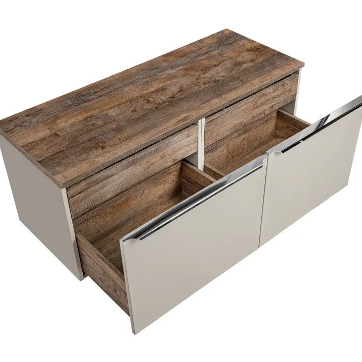 Mobile bagno sospeso 120cm 2 cassettoni e 2 cassetti attrezzati grigio quercia Serif