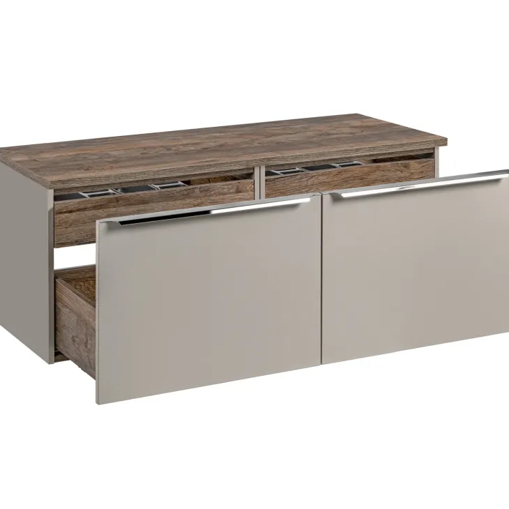 Mobile bagno sospeso 120cm 2 cassettoni e 2 cassetti attrezzati grigio quercia Serif