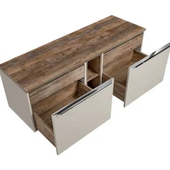 Mobile bagno sospeso 140cm 2 cassettoni e 2 cassetti attrezzati e 2 vani grigio quercia Serif