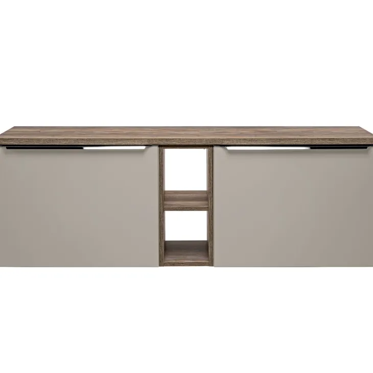 Mobile bagno sospeso 140cm 2 cassettoni e 2 cassetti attrezzati e 2 vani grigio quercia Serif