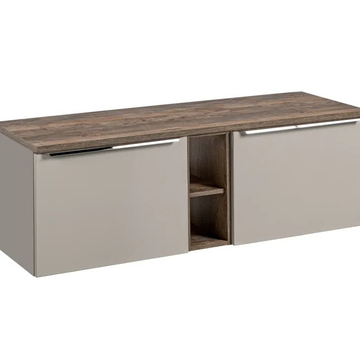 Mobile bagno sospeso 140cm 2 cassettoni e 2 cassetti attrezzati e 2 vani grigio quercia Serif