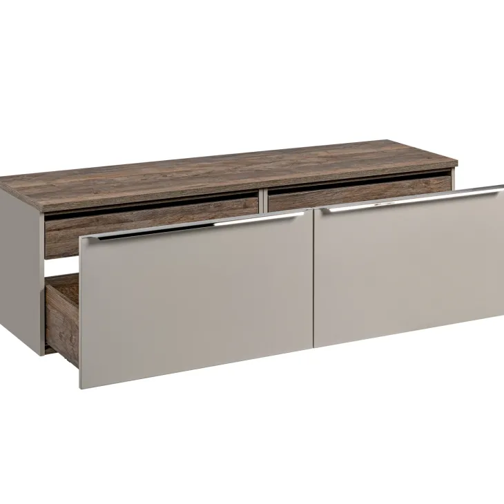 Mobile bagno sospeso 160cm 2 cassettoni e 2 cassetti attrezzati grigio quercia Serif