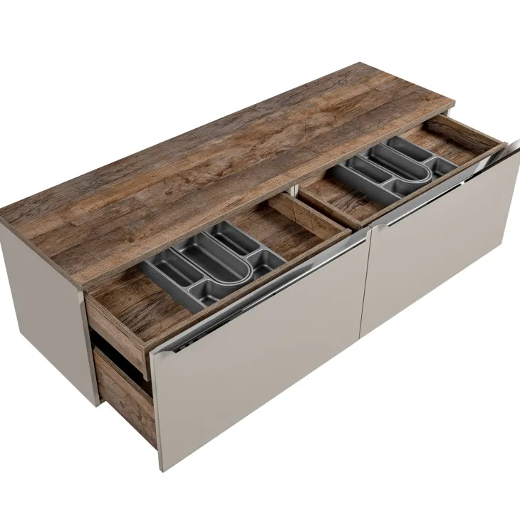 Mobile bagno sospeso 160cm 2 cassettoni e 2 cassetti attrezzati grigio quercia Serif