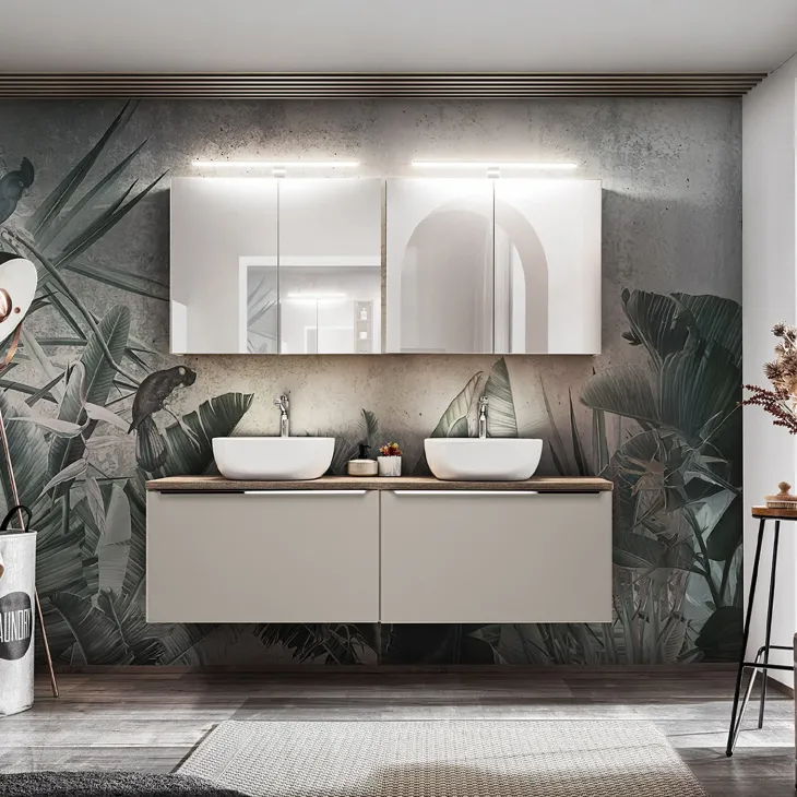 Mobile bagno sospeso 160cm 2 cassettoni e 2 cassetti attrezzati grigio quercia Serif