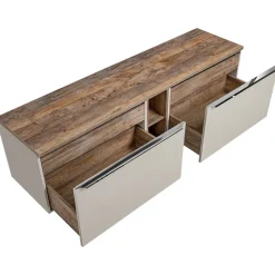 Mobile bagno sospeso 180cm 2 cassettoni e 2 cassetti attrezzati e 2 vani grigio quercia Serif